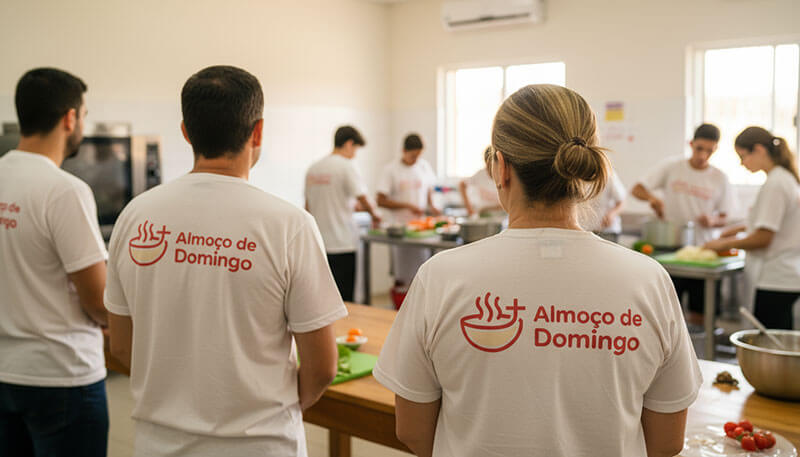 Adultos responsáveis acompanham a preparação